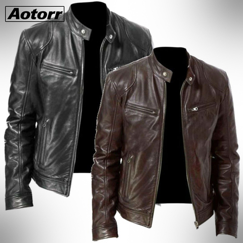 2022 Mens Fashion Leather Jacket Slim Fit Stand Collar PU Jacket Male Anti-wind Motorcycle Lapel Diagonal Zipper Jackets Men 5XL ► Photo 1/6