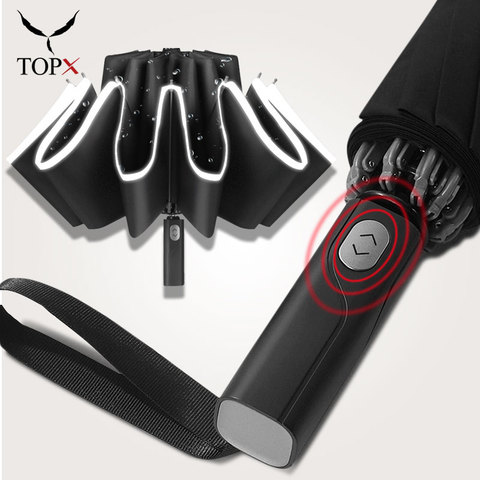 Windproof Reverse Automatic 3Folding Umbrella Rain For Men Women 10 Ribs Reflective Stripe Portable Female Umbrella Male Parasol ► Photo 1/6