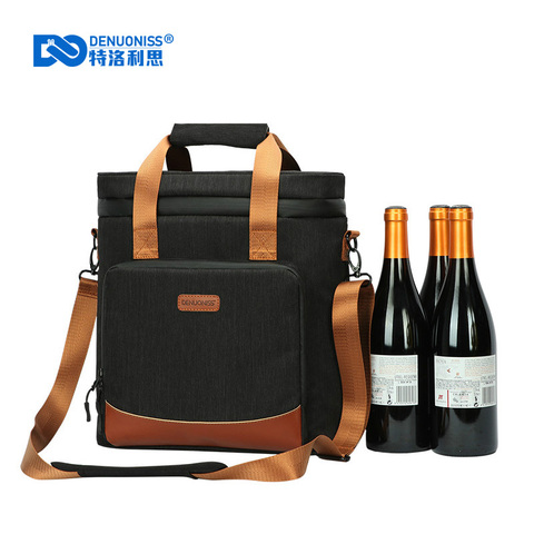 DENUONISS New 2022 Wine Cooling Bag 100% Leakproof Picnic Cooler Bag Vintage Leather Refrigerator Bag Portable Thermal Bag ► Photo 1/6