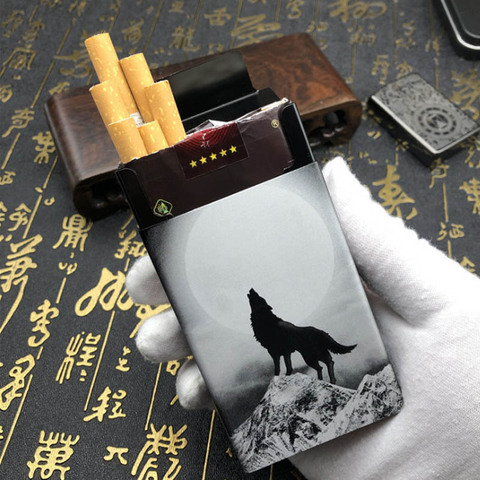 Hold One Pack 20 Personalized Cigarette Case Alloy Wolf Totem Cigarette Case Slide Cigarette Boxes Laser Carved Not Fade Boxes ► Photo 1/6