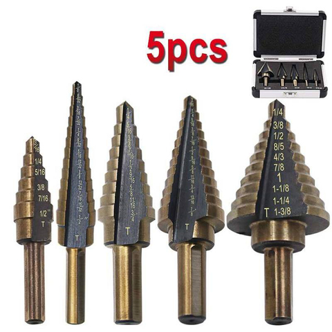 5 Pcs Drill Bit HSS 4241 Step Drill Set Titanium Cone Drills Drilling Hole Cutter Core сверла по металлу сверло ступенчатое ► Photo 1/6