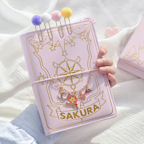 Cute Pink Sakura Anime Loose-leaf Diary Notebook Colorful Pages Spiral 6 Holes Binder Notebook Journals Planner Stationery Set ► Photo 1/6