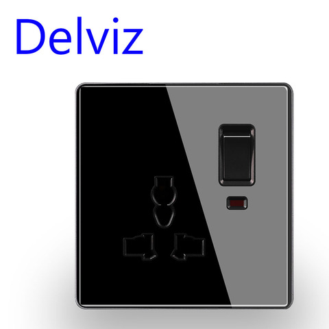 Delviz EU/UK Standard universal power socket black/grey glass panel switch control socket 13A Multifunctional 3-hole wall outlet ► Photo 1/3