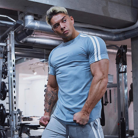 2022 Gyms Clothing fitness Running t shirt men O-neck t-shirt cotton bodybuilding Sport shirts tops gym men training t shirt ► Photo 1/6