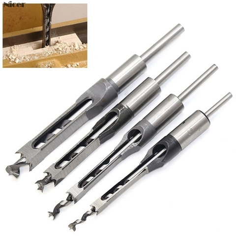 1/4/7PCS HSS Twist Drill Bits Square Auger Mortising Chisel Drill Set Square Hole Woodworking Drill Tools Kit Set Extended Saw ► Photo 1/6