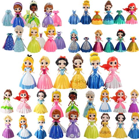 6pcs/lot Magic Clip Princess Figures Q Posket Magiclip Dress Snow White Tangled Sleeping Beauty PVC Model Toys gift ► Photo 1/5