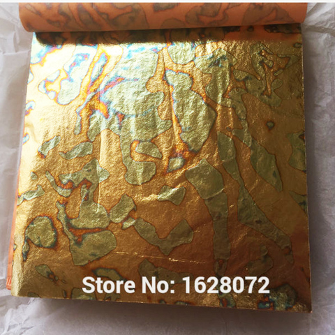 DIY 5 sheets a booklet 14 x 14 cm colorful variegated gold fossil leaf for gilding with furniture Beauty Nail Decoration ► Photo 1/6