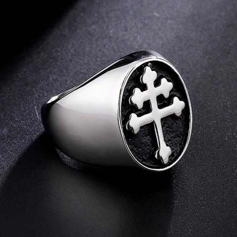 Classic Lorraine Cross Signet Ring for Men Gold/Silver Color Stainless Steel Orthodox Cross Ring Male Punk Biker Jewelry ► Photo 1/6