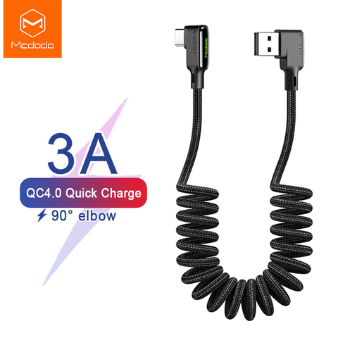 Mcdodo Retractable Car Spring Type C 3A USB Cable for Huawei Xiaomi Samsung S10 One Plus Quick Charge 4.0 Charger Data LED Cable ► Photo 1/6