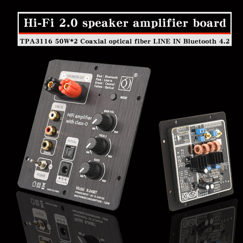 HIFIDIY LIVE 2.0 channel Speaker Amplifier Board Audio TPA3116 50W*2 POWER Output Coaxial optical fiber LINE IN Bluetooth 4.2 ► Photo 1/6