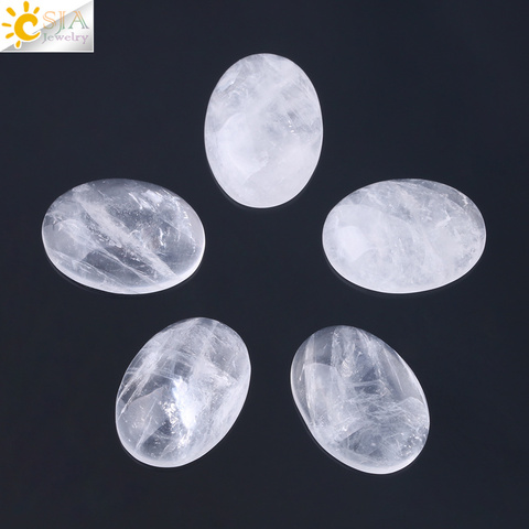 CSJA 1pc Natural Gem Stone White Crystal Cabochon Oval Clear CAB Beads No Drilling Hole for Jewelry Making DIY Pendant Ring F812 ► Photo 1/6