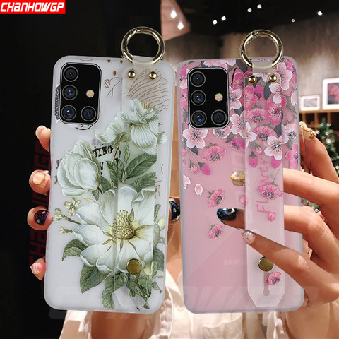 Soft Flowers Wrist Strap Case For Samsung Galaxy A21S A51 A71 A01 A11 A31 A41 A70 A50 A30 A40 A20 A10 A30S A 51 71 Silicon Cover ► Photo 1/6