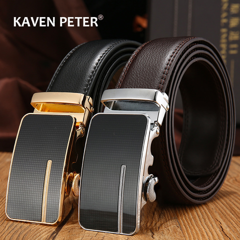 Automatic Buckle Genuine Leather Belt Men's Black Cow Leather Belts for Men Business Male Designer Automatic Buckle Wholesale ► Photo 1/6