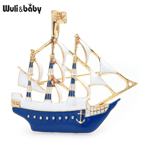 Wuli&baby Enamel Sailboat Brooches For Women 3-color Beauty Steam Boat Party Casual Office Brooch Pins Gifts ► Photo 1/5