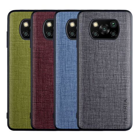 Fashion fabric case for Poco X3 NFC F2 Pro X2 K30 ultra Redmi Note 9 pro 9S 9A 9C Soft TPU Hard PC PU leather skin 3in1 material ► Photo 1/6