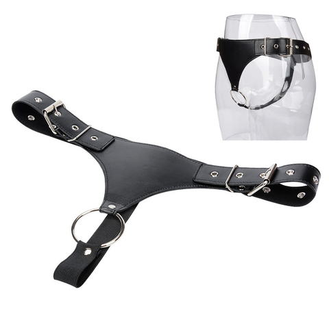 Leather Butt Plug Harness with Cock Ring Men Male Chastity Belt