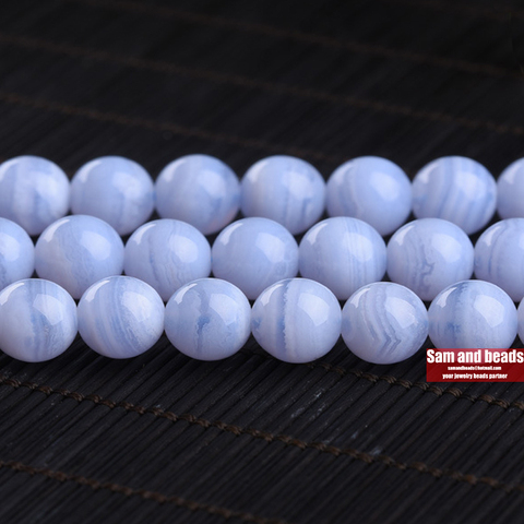 Top grade Natural Stone Blue Lace Agates Round Loose Beads 4 6 8 10 12 MM Diy Spacer Beads for Jewelry Making Accessories ► Photo 1/2