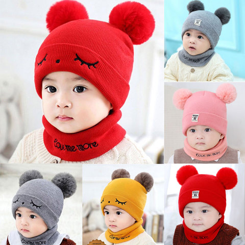 2pcs New Baby Hat Scarf Suit Autumn Winter Knitteed Kids Hat Scarf Set Cotton Girls And Boys Hats Neck Children Scarf ► Photo 1/6