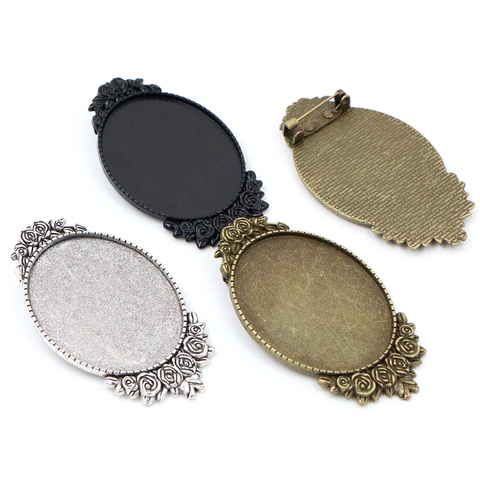 New Fashion  5pcs 30x40mm Inner Size Antique Silver Plated and Bronze and Black Pin Brooch Pierced Style Base Setting Pendant. ► Photo 1/4