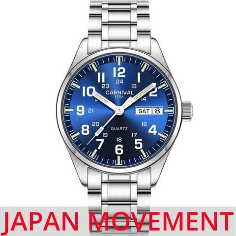 Japan Movement Watches Mens 2022 CARNIVAL New Luminous Watch Men Waterproof Quartz Watches for men Auto date Relojes para hombre ► Photo 1/6