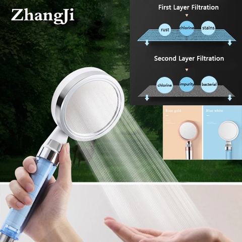 Zhangji 10cm big panel with 2 layer Filter Shower Head Water saving High Pressure with stop switch skin care shower ABS plastic ► Photo 1/6