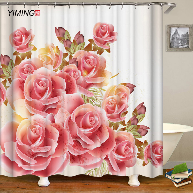 200x180 Bathroom Waterproof, Red Rose Shower Curtain