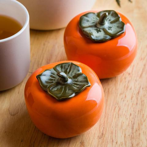 MDZF SWEETHOME 140ml Ceramic Persimmon Tea Pot Portable Mini Tea Caddy Tea Candy Storage Box Kitchen Living Room Decoration ► Photo 1/6