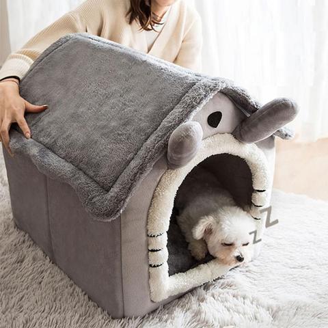 Warm Cat Cave Bed Dog House Autumn Winter Soft Plush Small Dogs Cats Home Nest Cute Pattern Kitten Puppy Kennel Shelter ► Photo 1/6