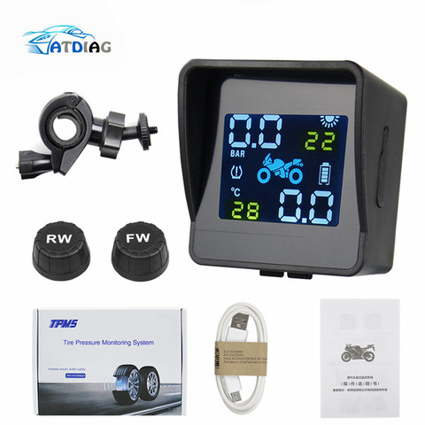 Best quality USB Solar Charging Motorcycle TPMS Motor Tire Pressure Tyre Temperature Monitoring Alarm System with 2 External ► Photo 1/6
