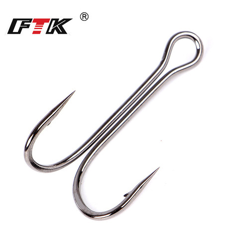 FTK Duple Hook 20pcs Long Shank Double Hook Weedless Fishing Hook Fly Tying For Jig Bass Fish Hook fishing Tackle For Soft Lure ► Photo 1/6