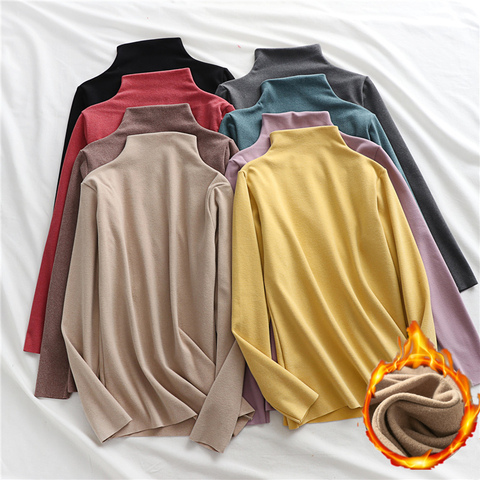 Autumn Winter Half-Collar Plus Velvet T Shirts Female Dralon Heating Long-Sleeved Warm Shirt Thickened Double-Sided Fleece Shirt ► Photo 1/6