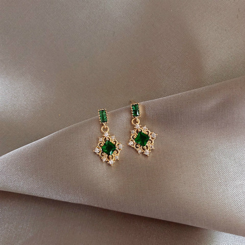 Neoclassical Fashion Geometric Compact Zircon Green Crystal Earrings Luxury Designer Elegance Feminine Jewelry ► Photo 1/5