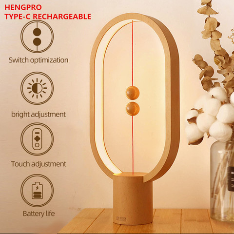 Dropship USB Rechargeable Hengpro Balance LED Table Lamp Ellipse Magnetic Mid-Air Switch Eye-Care Night Light Touch Control ► Photo 1/6