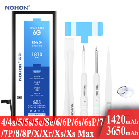 Nohon Battery For Apple iPhone SE 4s 5s 6 6s 7 8 Plus 4 5 5c X Xr Xs Max 6P 6sP 7P 8P  High Capacity Li-polymer Batteries +Tools ► Photo 1/6