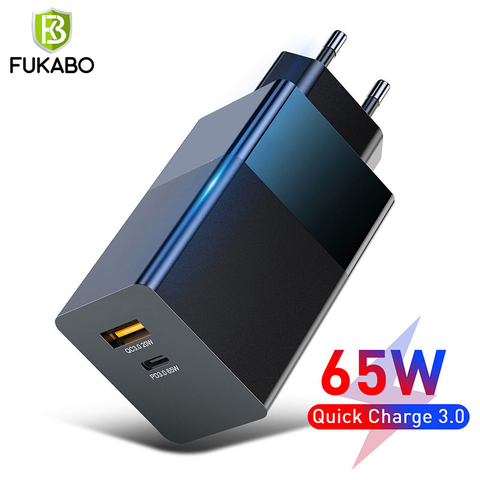 65W Adapter GaN Charger PD USB Fast Charging For Xiaomi iPhone 12 Samsung Mobile Phone Quik Charge 3.0 Type-C Charge US EU Plug ► Photo 1/6