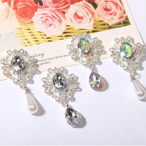 10PCS 45X24mm pearl rhinestone button brooch embellishment flat back BTN-5755 ► Photo 1/6