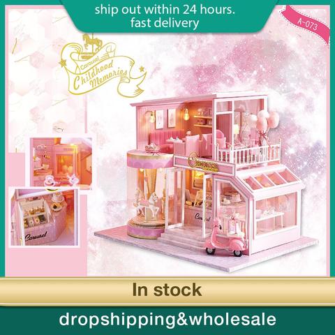 Children DIY Doll House Wooden doll Houses Miniature dollhouse Furniture Kit with Music Led Toys for Birthday Gift ► Photo 1/6