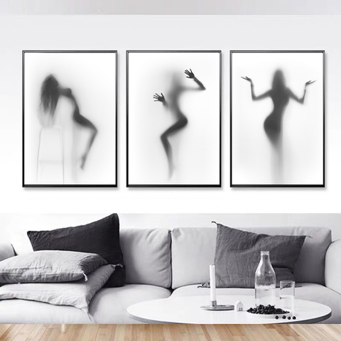 Black And White Abstract Wall Art Canvas Painting Pictures Beauty Women Nude Girl Shower Nordic Obscure Posters And Prints Decor ► Photo 1/6
