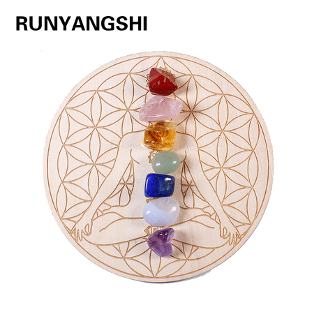 7pcs/set Natural Crystal Mixed  seven Chakra Healing Stone + Seven Star Array Wood Plate Gravel Chips Chakra Home decor Gift ► Photo 1/6