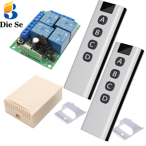 DieSe 433MHz Remote Control Switch DC 12V 10A 4CH Receiver Module Motor controller Transmitter 4buttons For Light/Fan/Smart Home ► Photo 1/6