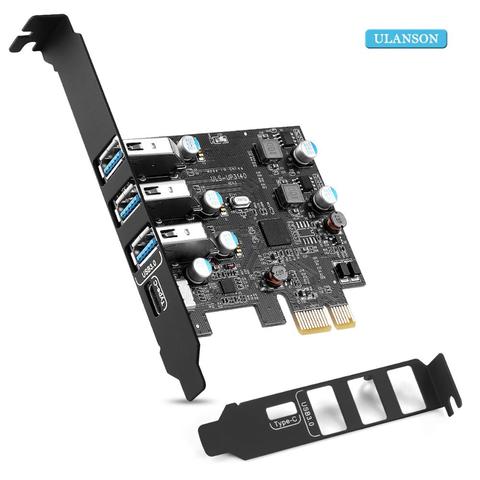 PCI-E Type C (1)  A (3)  4-Port USB3.0 Card With FL1100 and ASM1543  Chips without Additional Power Cables for Desktop Computer ► Photo 1/6