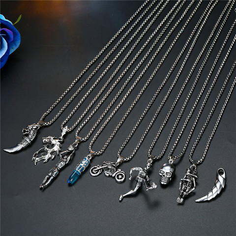 1PC Punk Rock Vintage Metal Skeleton Dragon Necklace European Women Men Personality Athletes Motorcycle Pendant Necklace N69 ► Photo 1/6