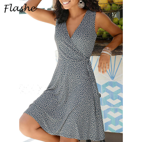 New Casual Polka Dot Dress Women V Neck Sleeveless Bandage Beach Dress Summer Bohemian Dresses For Women Plus Size Clothes S-5XL ► Photo 1/6