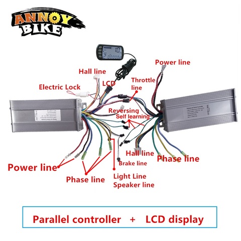 ebike BLDC 2 controller with LCD 36V48V 500W 800W1000W Parallel Controller e bike conversion kit for double drive Motor ► Photo 1/6