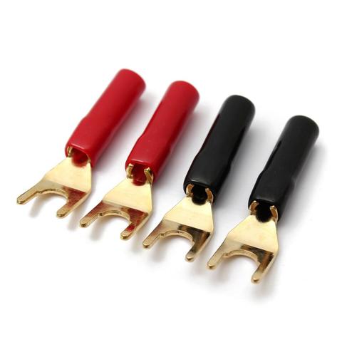 4Pcs  Y-style Spade Banana Plug Gold Plated Tuning Fork Banana Plug Solderless Speaker Cable Power Terminals Connectors set ► Photo 1/6