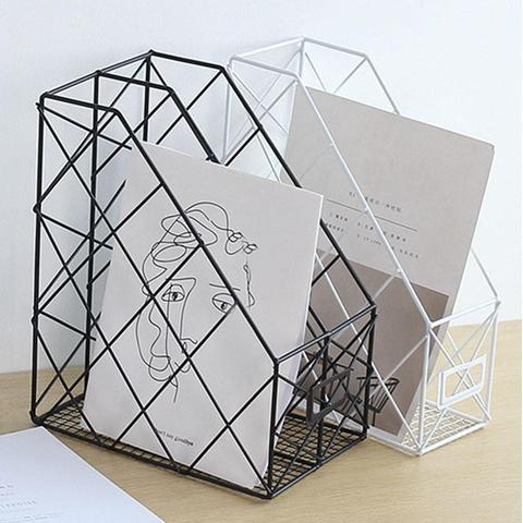 1/2/4 Layers Iron Grid Book Organizer Book Stand Holder Shelf Bookend Desktop Newspapers File Storage Box Holder Home Decor ► Photo 1/1