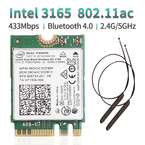 Dual Band 2.4G/5Ghz 433Mbps Wireless-AC Intel 3165 NGFF 802.11ac WiFi 3165NGW M.2 WLAN Card + Bluetooth 4.0 Network Mini Adapter ► Photo 1/5