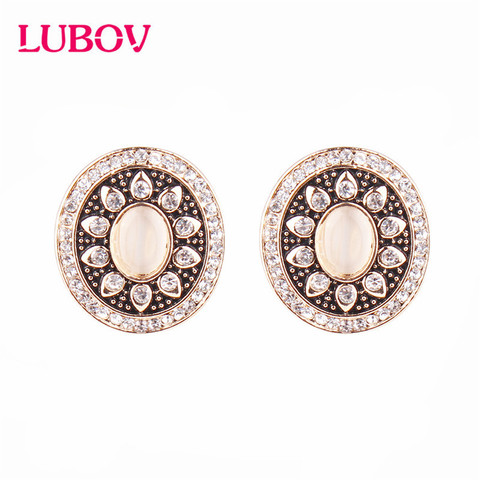 LUBOV New Anniversary Anti Gold Oval Micro Wax Inlay Natural Zircon Stud Earrings Women Wedding Party Jewelry ► Photo 1/6