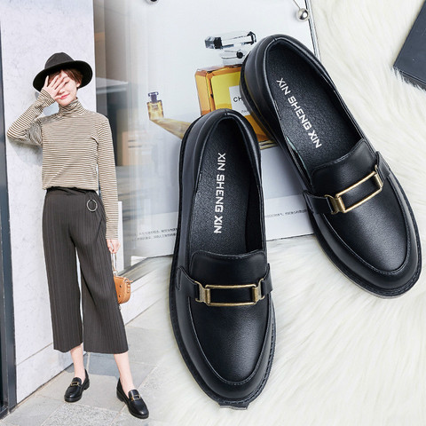2022 New Women Flat Shoes Round Toe Lace-Up Oxford Shoes Woman Genuine Leather Brogue Women Platform Shoes  Women Loafers ► Photo 1/6