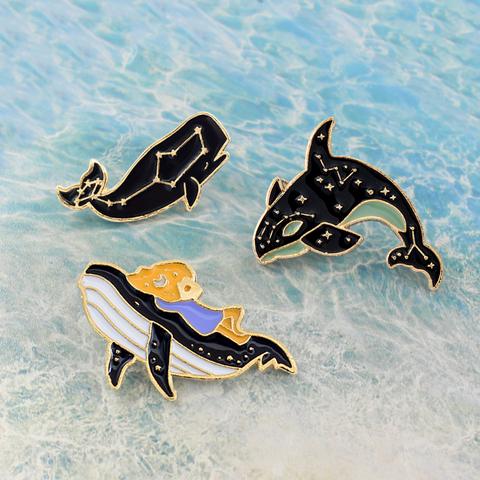 Imagine Nature Series 3pz/set Pins! Shiny Star Constellation Whale Carrying Purple Girl Shark Patterns Kids Science Fans Jewelry ► Photo 1/6